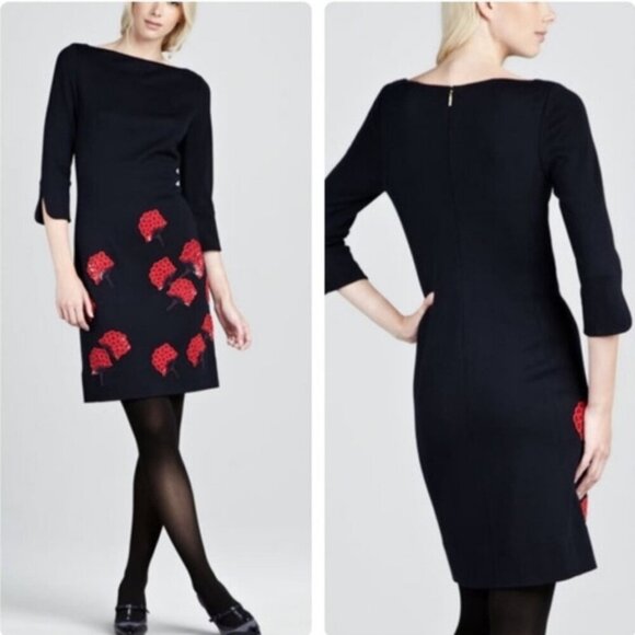 TORY BURCH Etta Black Virgin Wool Blend Embellished Mini Dress Women's Size 6 - Picture 1 of 15